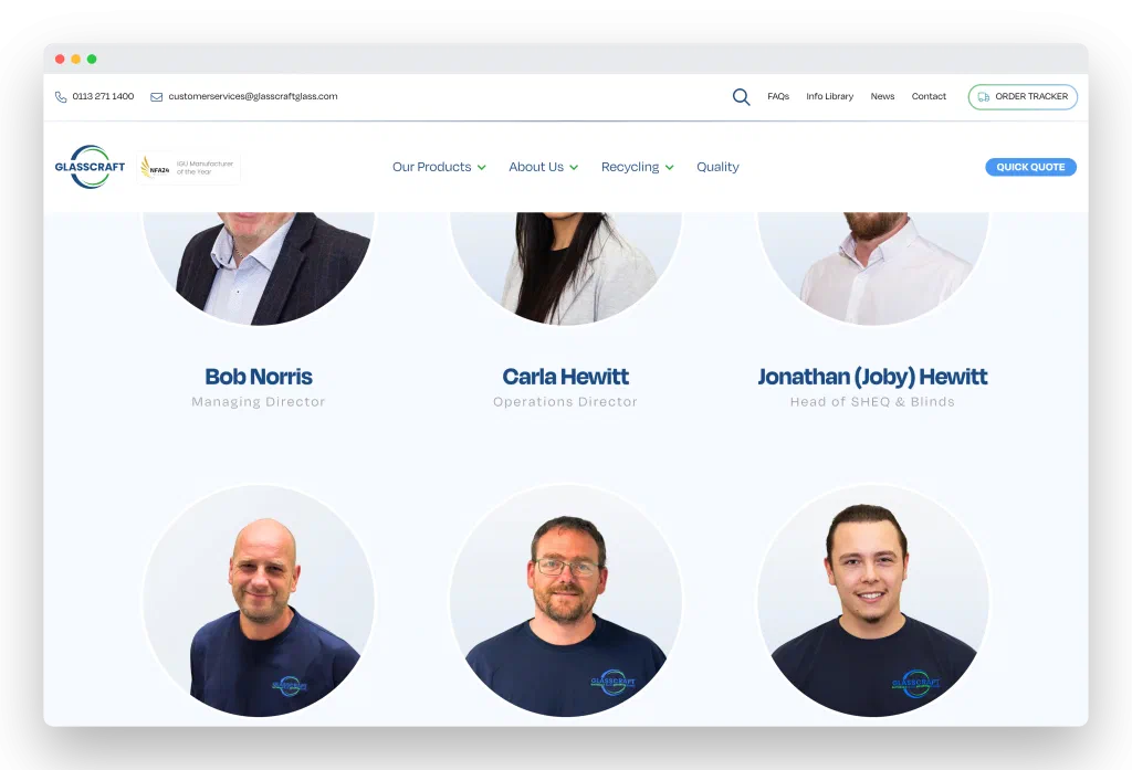 Glasscraft staff photographed for their website