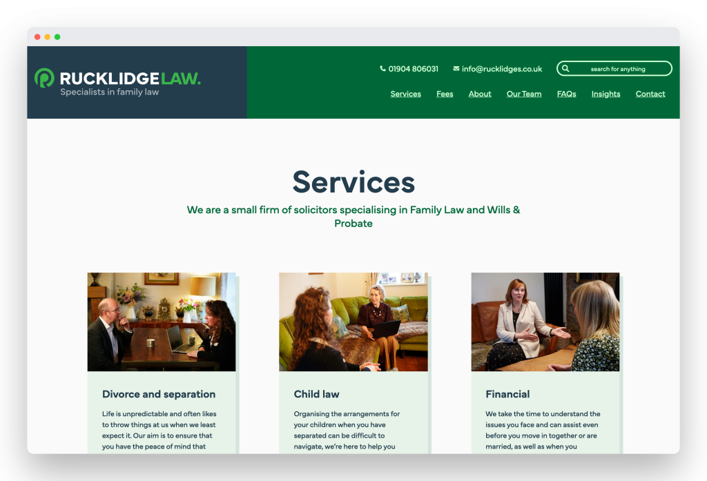 The new services page — clear paths for every client
